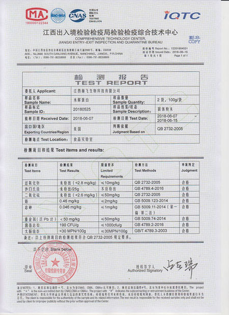 Κίνα Jiangxi Hanfei Biotechnology Co.,Ltd Πιστοποιήσεις